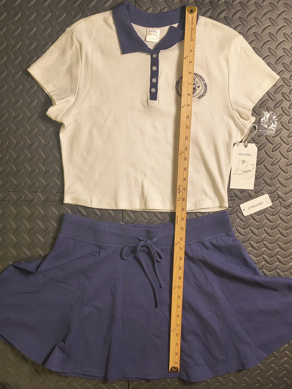 April Kiss Navy White 2 Piece Tennis Polo Skirt Set XL NWT Pickleball Preppy